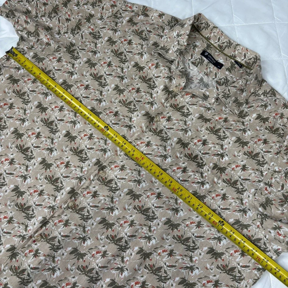 Cremieux 100% Linen Hawaiian Camp Shirt XXL Beige Tropical Palm Print